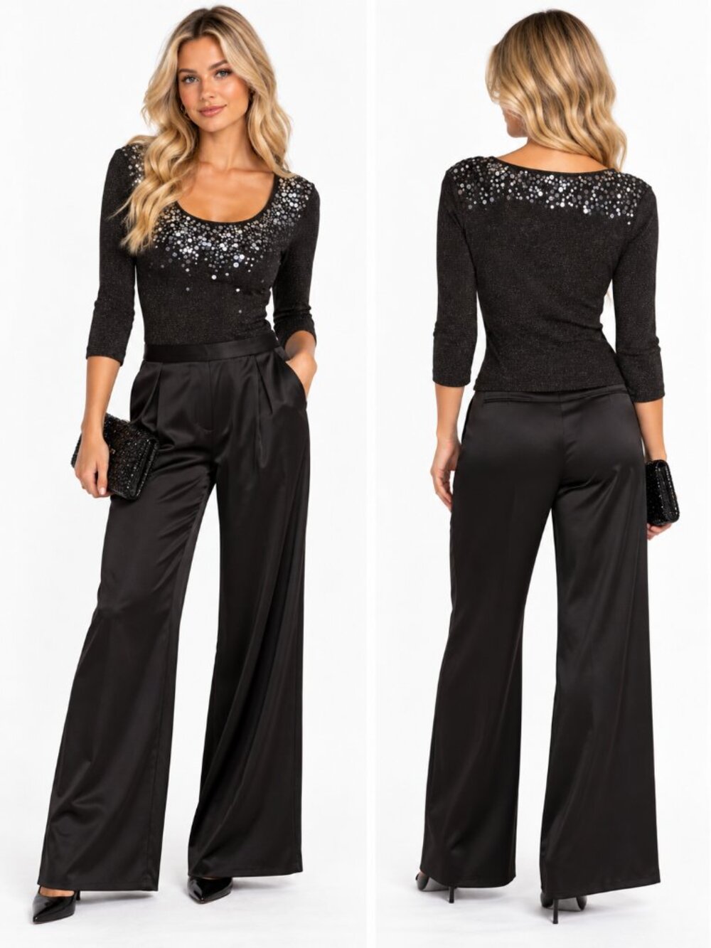 Joseph A Dead Stock Silk Metallic Sequin Sweater Top Y2K 90s MobWife Glam NWT M